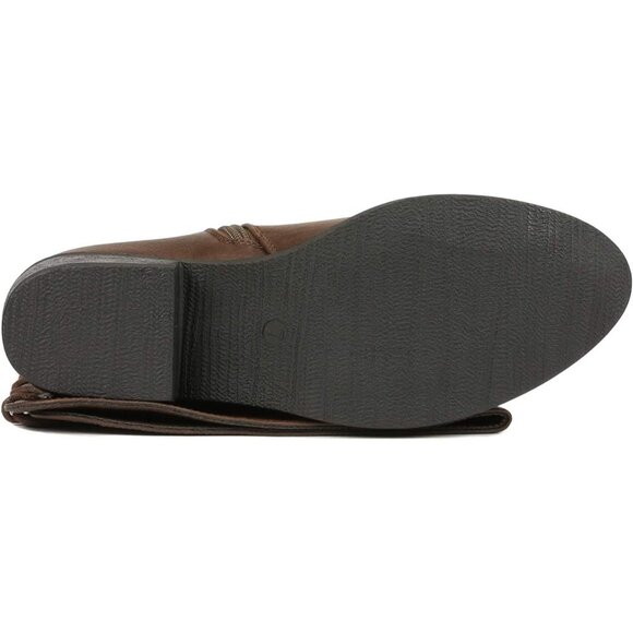 Women's Brown Textile Over The Knee High Low Block Heel Pointed Toe Riding Boots - Picture 4 of 7